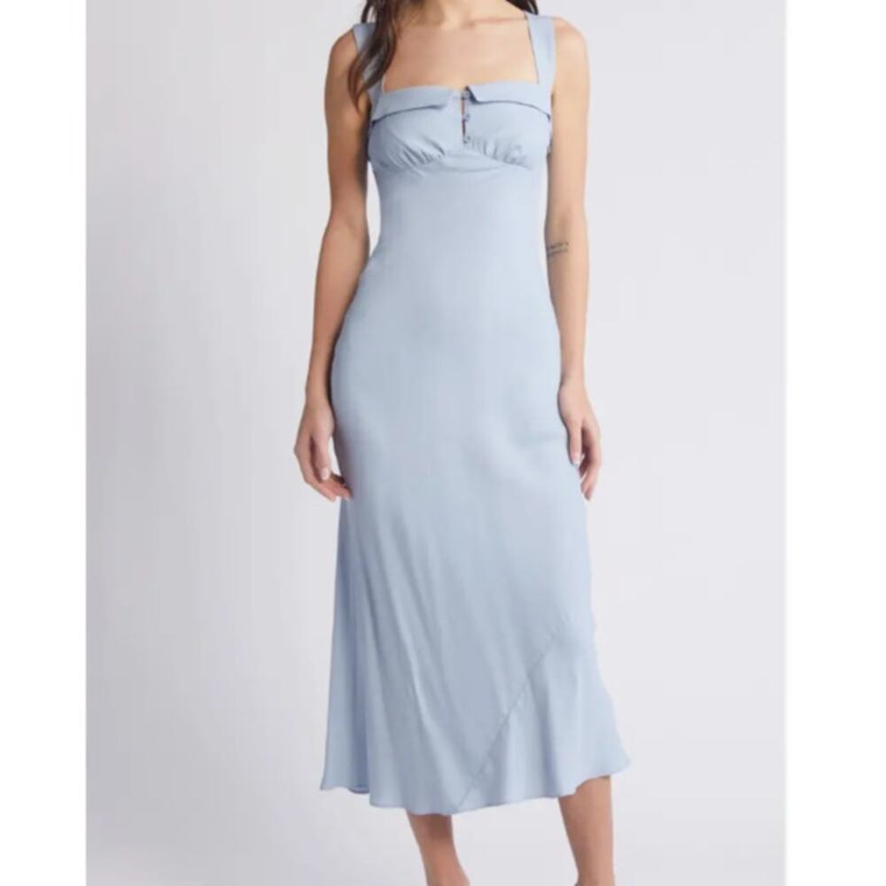 Reformation Tancy Button Front Midi Dress Size 4 Light Blue Square Neck Romantic